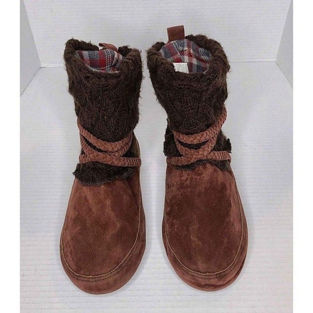 Muk Luks Womens Faux Suede Sweater Top Braid Wrap Detail Fleece-lined Bootie L